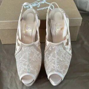 Christian Louboutin Nude Lace/Crepe Satin Heels Platforms